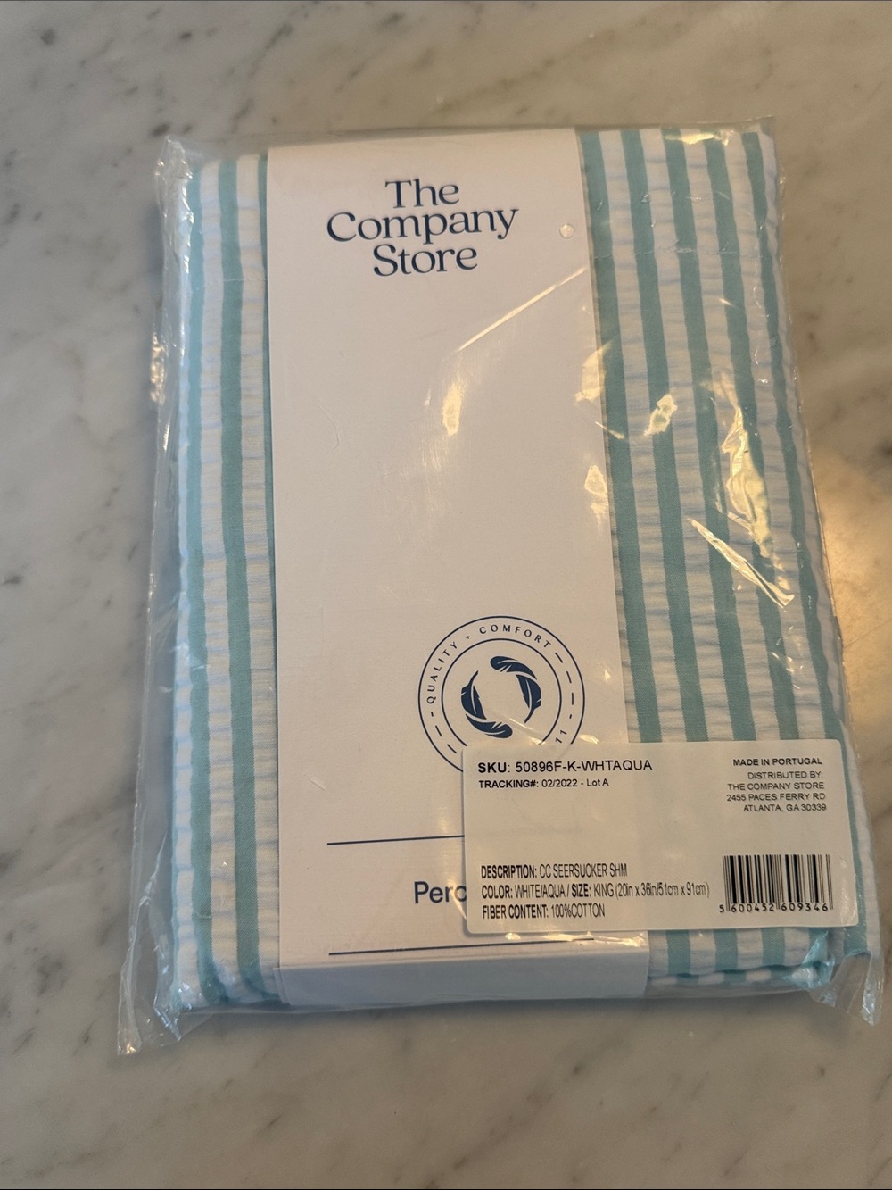 The Company Store Seersucker Stripe King Sham - Aqua & White
